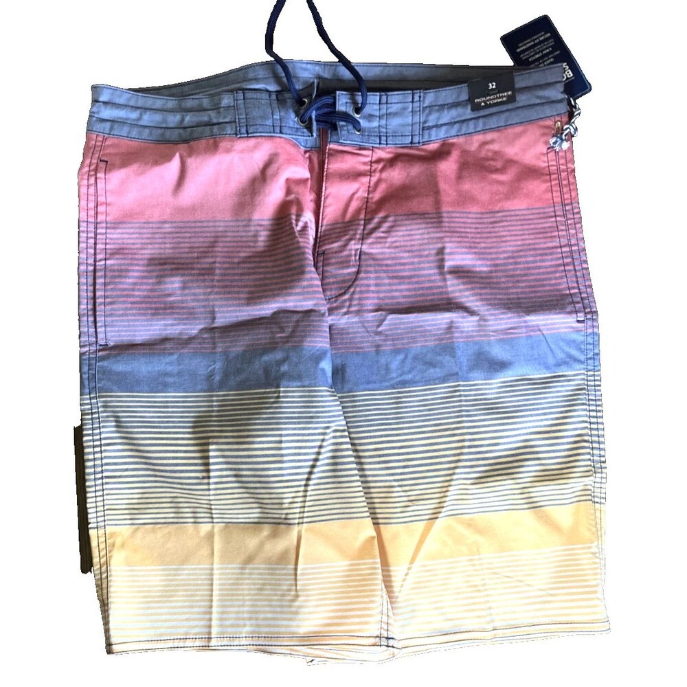 9" Inseam Board Shorts Roundtree & Yorke Stripe Swim Trunks Aqua/Yellow Size 32